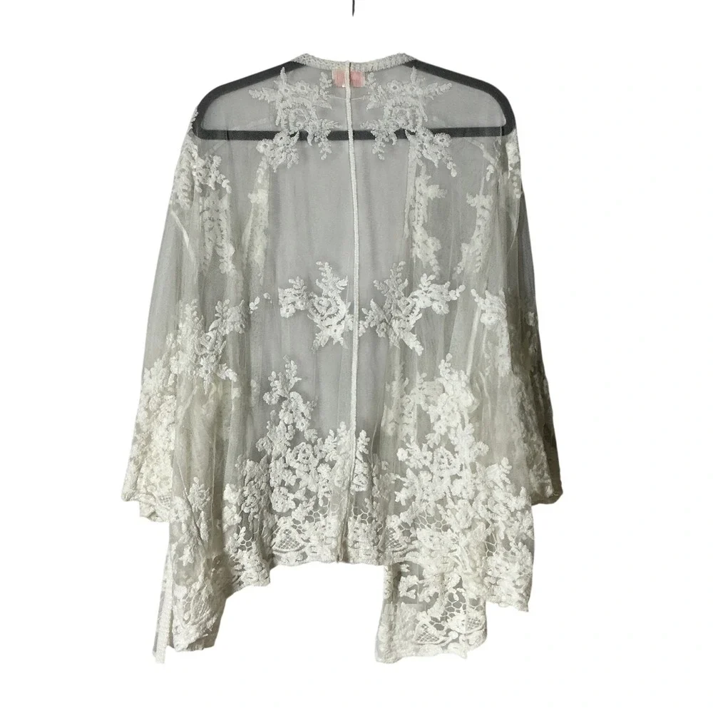 Entro Victorian Floral Embroidered Mesh Kimono Cardigan Sheer Lace XL J11635P‎